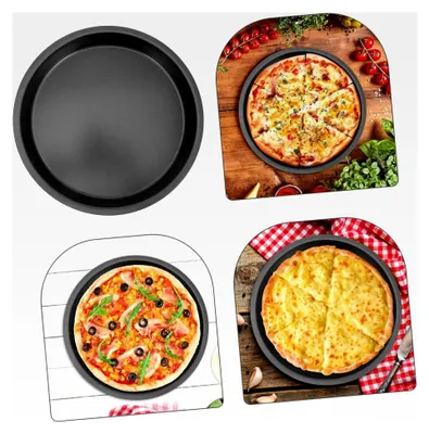 Produktbild von Runde Pizzapfanne aus Edelstahl mit Antihaftbeschichtung für selbstgemachte Pizza