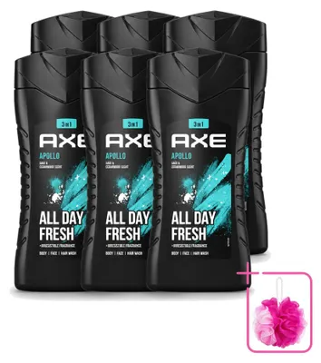 Imagen del producto de 6 unidades de gel de ducha Axe Apollo 3 en 1 - Aroma a salvia y cedro - 250 ml - Paquete ahorro