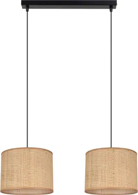 Produktbild von Hängelampe Metall Rattan H: max. 85 cm Schwarz Braun E27 2-flammig länglich Modern