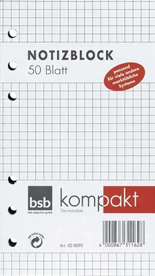 Produktbild von BSB Ersatzeinlage Notizblock kariert A5 kariertUniversallochung