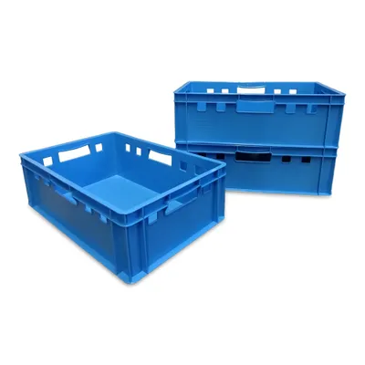 Produktbild von 3 Stück E2 Eurofleischkiste Stapelkiste Box Metzgerkiste lebensmittelecht blau (3xE2 blau)
