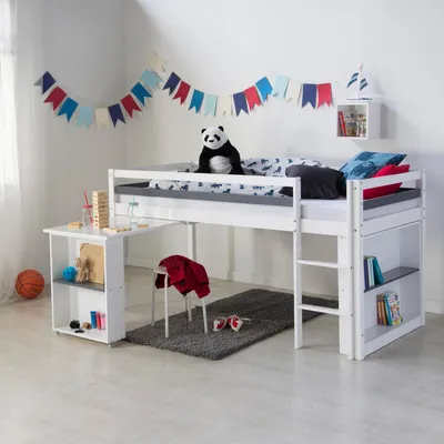 Obrázek produktu pro Hochbett Kinderbett 90x200 Weiß Schreibtisch Funktionsbett Jugendbett