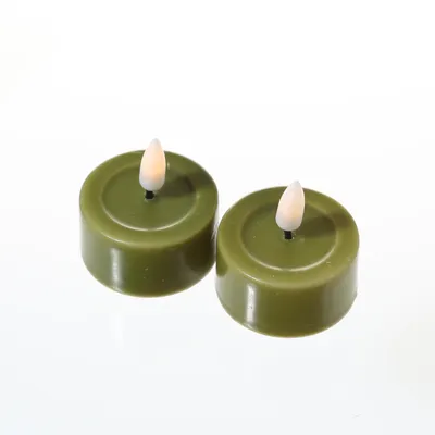 LED Teelichter MIA - Kunststoff - realistische 3D Flamme - D: 4,1cm - olivgrün - 2 Stk
