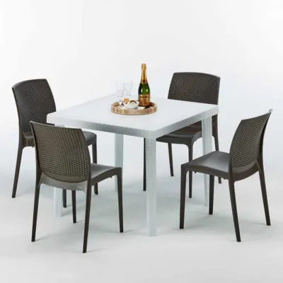 Produktbild von Weiß Quadratisch Tisch und 4 Stühle Farbiges Polypropylen-Außenmastenset Grand Soleil Boheme Love - Braun