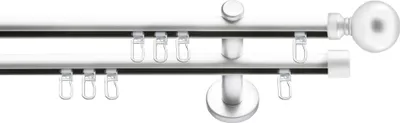 Produktbild von SN Deco Gardinenstange Innenlauf Reims, 19 mm, 2-läufig, Stahl, Komplett-Set mit Ringen, Profilträger, 320 cm, weiß