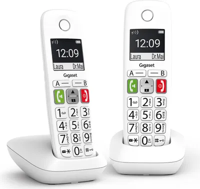 Zdjęcie produktu dla Gigaset E290 Duo, Telefon analogowy/DECT, Zestaw słuchawkowy bezprzewodowy, Głośnik, 150 wejścia, Nazwa i identyfikacja dzwoniącego, Biały
