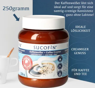 Produktbild von SUCOFIN Kaffeeweißer Laktosefrei 12 x 250g löslich, lange haltbar, weniger Fett für cremigen Genuss