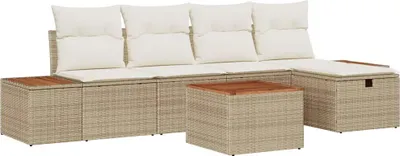 Immagine prodotto di Set di divani da giardino vidaXL, 6 pezzi, color beige, in rattan sintetico