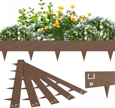 Obrázek produktu pro YARDIN Kovové obruby na trávník vysoké 16 cm,sada 5 obrub na záhony odolných proti korozi,pozinkované obruby na záhony,flexibilní obruby na záhony,cesty na dvoře,barva rezavá