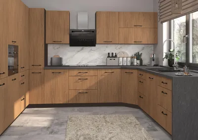 Produktbild von U-Form Küchenzeile CASELLA Einbauküche Holzoptik Farbe & Ausführung wählbar HETTICH InnoTech Atira Vollauszug Casella Eiche Natur braun lava