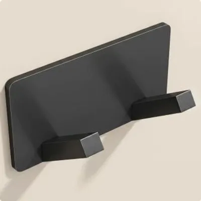 Produktbild von doporro Garderobenhaken Edelstahl, Kleiderhaken Wand mit 2 Haken, selbstklebend & ohne Bohren Matt schwarz für Jacken, Handtücher Stalo-04