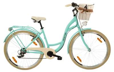 Obrázok produktu pre Goetze Mood 28" mestský bicykel, nízky rám 18", 7 rýchlostí Shimano Tourney, V-Brake, LED osvetlenie, pohodlné sedlo, ratanový košík