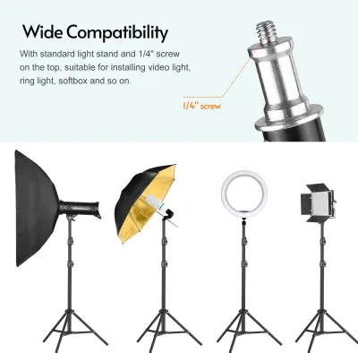 Zdjęcie produktu dla Andoer 210 cm/83 cale Przenośny metalowy statyw fotograficzny Wytrzymały regulowany statyw fotograficzny Śruba 1/4 cala do reflektora studyjnego Softbox LED Video