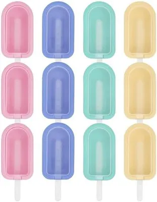 Produktbild von 12 Stück Eisformen Silikon,Eisformen Eis Am Stiel Wiederverwendbar,Eis Am Stiel Form BPA Frei Rosa Grün Blau Gelb,DIY Popsicle Formen mit Deckel, Eiscreme Formen MEHRWEG