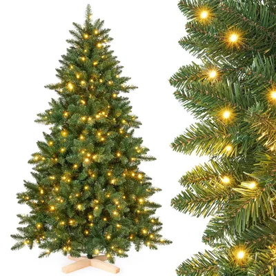 Kunstkerstboom mit LED 210 cm, warmweiß, Holzständer