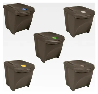 Produktbild von 3er Set Mülleimer zur Mülltrennung, stapelbar, grau, 75 l, Polypropylen