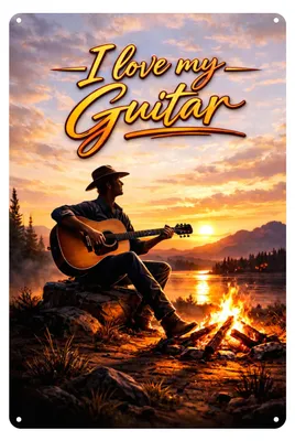 Produktbild von Blechschild 20x30cm I Love My Guitar Sunset Motiv Metallschild Musik Deko Wanddeko Gitarrist Musiker Geschenk AstraDesign