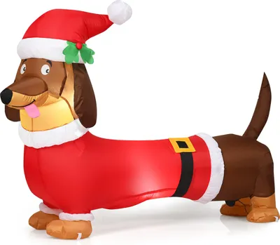 Imagen del producto de COSTWAY, Dachshund inflable navideño, 160 cm. Decoración de perro salchicha, adorno navideño con luces integradas y ventilador, decoración navideña iluminada