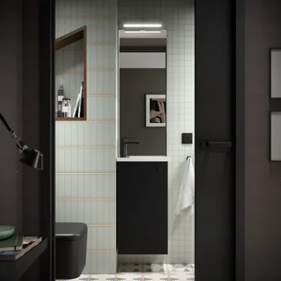 Productafbeelding van Salgar Badkamer meubelset MARVILLE, zwarte satijnlook + Wastafel + Spiegel