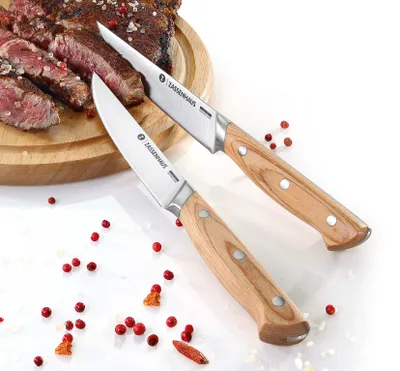 Steakmesser-Set, 2er-Set, Pakkaholzgriff, 13 cm Klinge