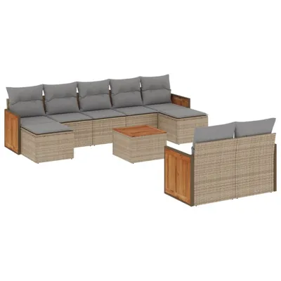 Produktbild von 10-tlg. Garten-Sofagarnitur mit Kissen Beige Poly Rattan