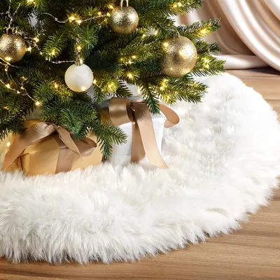 Weihnachtsbaumdecke 76 cm, rund, Kunstfell, echt weiß