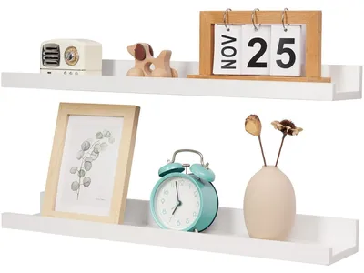 Productafbeelding van Wandplanken voor aan de muur, modern wit wandplank met rand, 60 cm, wandmontage, geschikt voor woonkamer, keuken en slaapkamer
