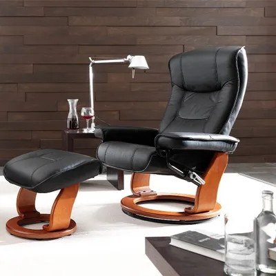 Produktbild von Relaxsessel + Hocker HAMILTON in ECHT Leder mit Armlehnen, kaufen