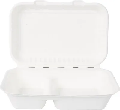 Image de NATUREStar 41225 25erMenüboxen mit Klappdeckel 2-geteilt rechteckig 245 x 160 x 62 mm Zuckerrohr weiß Volumen 900 ml