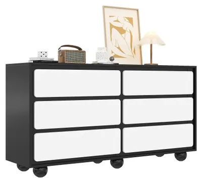Obrázok produktu pre Komoda – Komoda s 6 zásuvkami – Skriňa na topánky – Drevo – 140 x 38 x 74,5 cm – Stabilná konštrukcia – Jednoduchá montáž