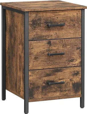 Produktbild von Industriel Nachttisch mit 3 Lademöglichkeiten - Vintage-Braun-Schwarz - 40x40x60 cm
