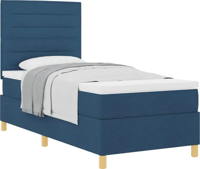 Image de Lit à ressorts avec matelas Bleu 100 x 200 cm tissu