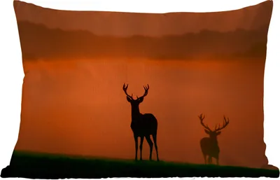 Produktbild von MuchoWow® Outdoor Kissen - Hirsch - Scherenschnitt - Nebel - 60x40 cm - Wetterfest - Lounge Kissen - Zierkissen - Kissen für Innenräume
