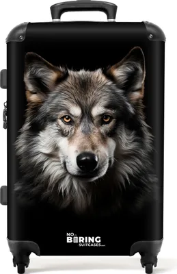 Produktbild von NoBoringSuitcases.com Koffer Mittelgroß 67x43x25 cm, Tiere auf schwarzem Hintergrund: Wolf, 60L