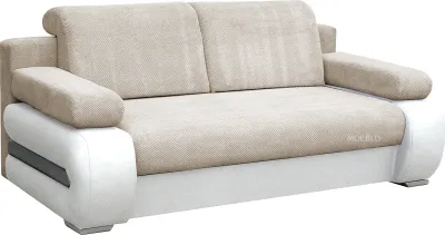 Produktbild von Sofa mit Schlaffunktion und Bettkasten, Couch für Wohnzimmer, Schlafsofa Federkern Sofagarnitur Polstersofa Wohnlandschaft mit Bettfunktion - 206 x 96 x 85 - York (Begie - Weiß - Dot 28 +Madryt 120)