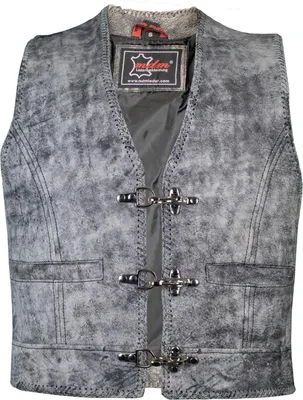 Produktbild von Herren Vintage Motorrad Biker Lederweste Grau Antik Look Weste Bikerweste Club(2XL)
