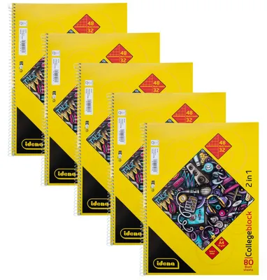 Image de Idena 90212 - Bloc-notes de 5 pièces, format 2 en 1, avec 48 feuilles quadrillées et 32 feuilles lignées par bloc