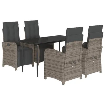 Produktbild von 5-tlg. Garten-Essgruppe mit Kissen Grau Poly Rattan