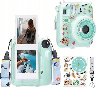 Zdjęcie produktu dla Etui silikon pokrowiec + naklejki+ pasek do aparatu FujiFilm Instax Mini 12