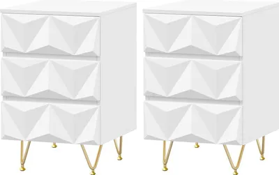 Produktbild von EUGAD 2 X Nachttisch mit 3 Schubladen, Beistelltisch, 40x62,5x40 cm, Weiß + Gold