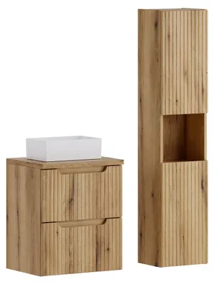 Produktbild von Badmöbel-Set 2-teilig mit 50 cm Waschtisch in Eiche mit gerillter Front - NEWPORT-56-EVOKE