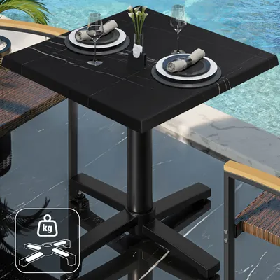 Produktbild von WBO | Bistro Außen Tisch | B:T:H 70 x 70 x 78,5 cm | Schwarz Marmor / Schwarz | Quadratisch | Zusatzgewicht | Bistro Tisch Gastro Tisch