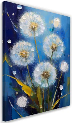 Produktbild von Leinwandbild Löwenzahn Gemalte Blumen Blaue 70x100 Feeby Blau bild für die wand bereit zum aufhängen