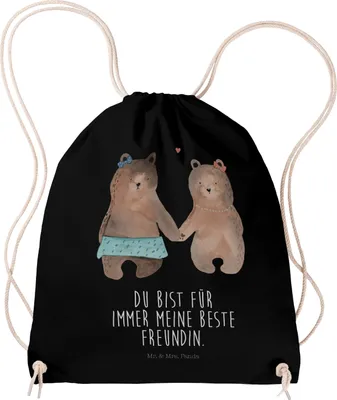 Produktbild von Mr. & Mrs. Panda Säckchen Bär Freundin - Schwarz - Geschenk, Teddy, Beutel, Turnbeutel, Stoffbeutel, wander rucksack, sporttasche klein, Stoffrucksack