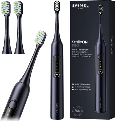 Obrázok produktu pre Sonická zubná kefka Spinel Care SmileON PRO čierna vrátane 2 náhradných hlavíc