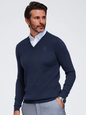 Produktbild von OMBRE Pullover mit V-Ausschnitt und Hemdkragen OM-SWSW-0102 navy S