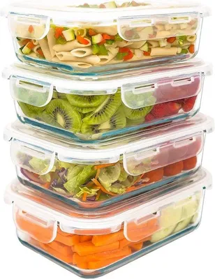 Produktbild von Famanu Glasbehälter Set 4 Stück 1000 ml – luftdicht, für Ofen/Mikrowelle/Gefrierfach/Geschirrspüler geeignet