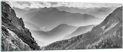 Produktbild von Bilder auf glas - Einteilig - Schwarzweiß Landschaft Berge - 140x50cm - Glasbilder - Wandbilder - Bilder - Wanddekoration aus Glas - Glas Bilder - Wandbild auf Glas - GAB140x50-4560