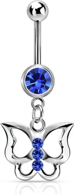 Produktbild von Bauchnabelpiercing Schmetterling Butterfly Zirkonia Kristall Autiga® silber-blau 12 mm