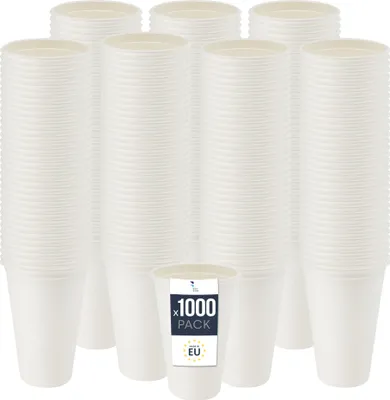 Immagine prodotto di Bicchieri di canna da zucchero monouso BenBow, bianchi, 400 ml x 1000 - Meglio dei bicchieri di carta, rispettosi dell'ambiente, ideali per feste o caffè